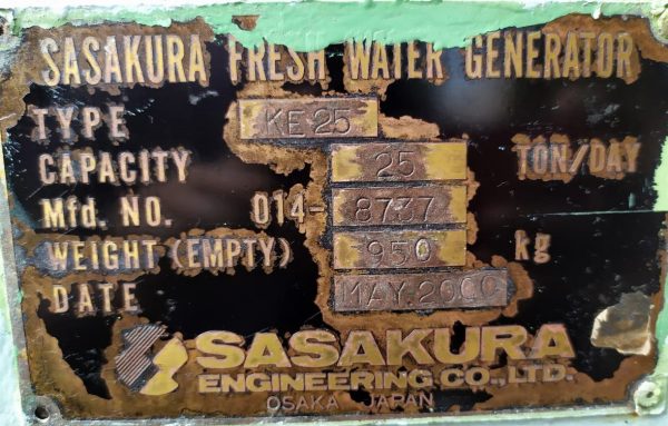 SASAKURA KE25 FRESH WATER GENERATOR