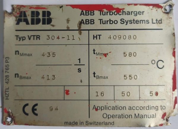ABB VTR 304-11 TURBOCHARGER