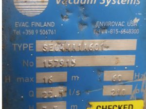 EVAC SE044A1A601 VACCUM SYSTEM