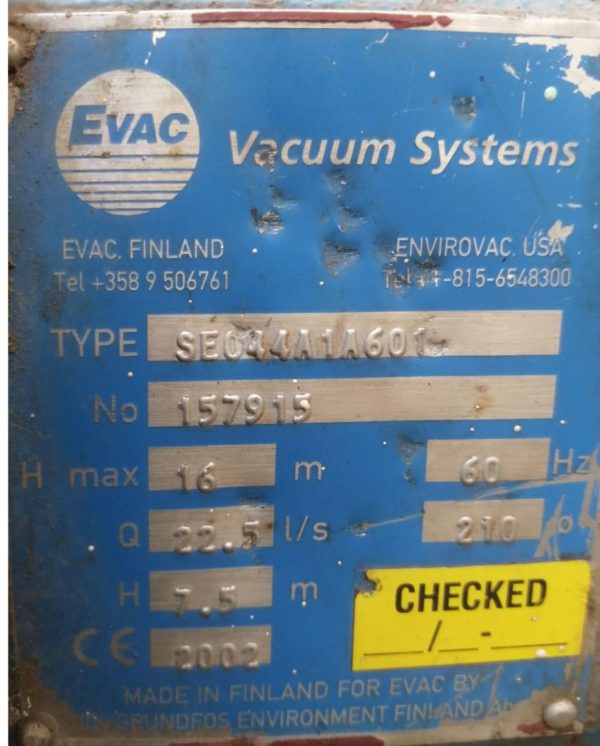 EVAC SE044A1A601 VACCUM SYSTEM