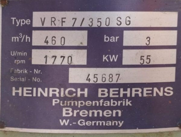 HEINRICH BEHRENS VRF7/350SG CENTRIFUGAL PUMP