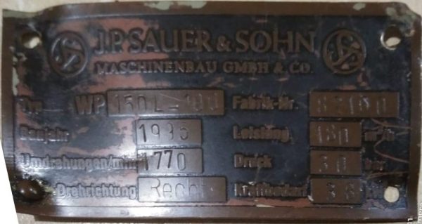 J.P SAUER & SHON WP150L-100 AIR COMPRESSOR