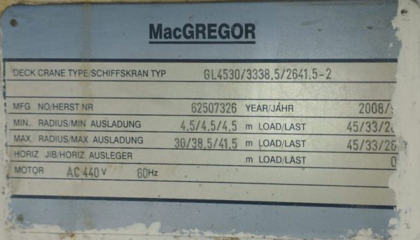 MACGREGOR GL4530/3338.5/2641.5-2 DECK CRANE