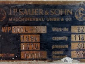 J.P.SAUER & SOHN WP100L-100 AIR COMPRESSOR