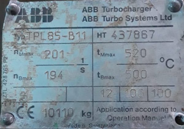 ABB TPL85-B11 TURBOCHARGER