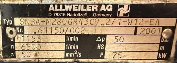 ALLWEILER AG SNBA-M280GR4369-2/1-W12-EA SCREW PUMP