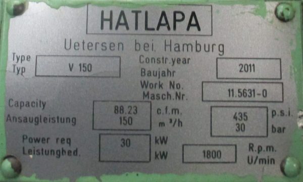 HATLAPA V 150 AIR COMPRESSOR