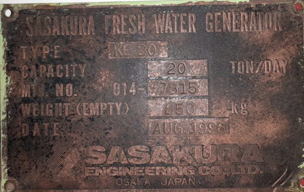 SASAKURA KE20 FRESH WATER GENERATOR