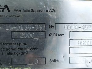 GEA WESTFALIA OSC15-0136-067 OIL SEPARATOR