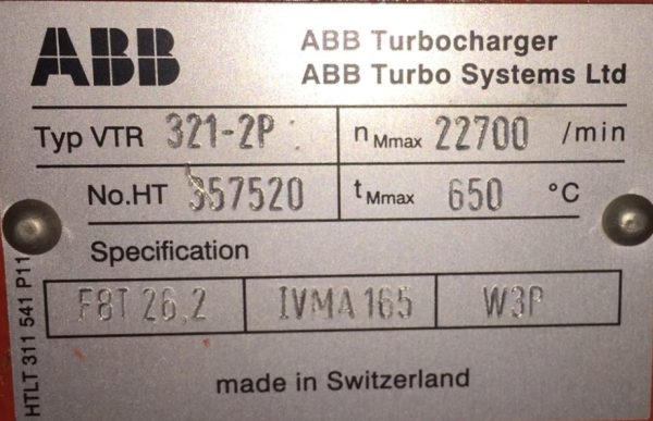 ABB VTR321-2P TURBOCHARGER