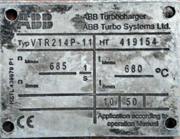 ABB VTR214P-11 TURBOCHARGER