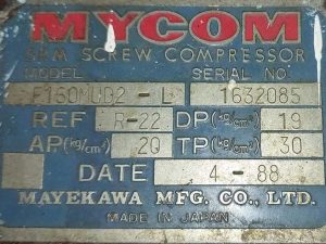 MAYEKAWA F160MUD2-L SCREW COMPRESSOR