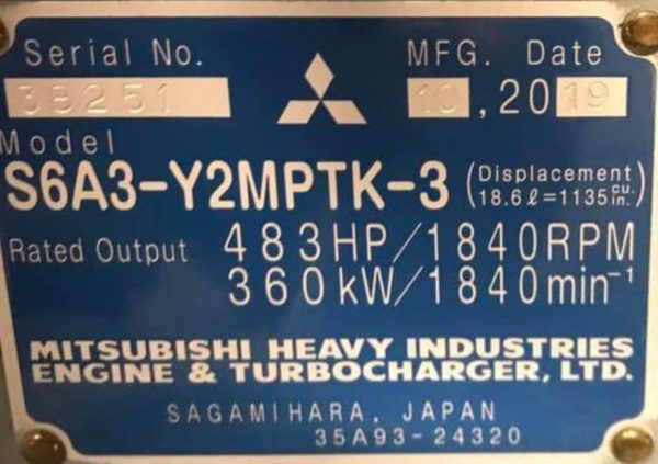 MITSUBISHI S6A3-Y2MPTK-3 MARINE ENGINE