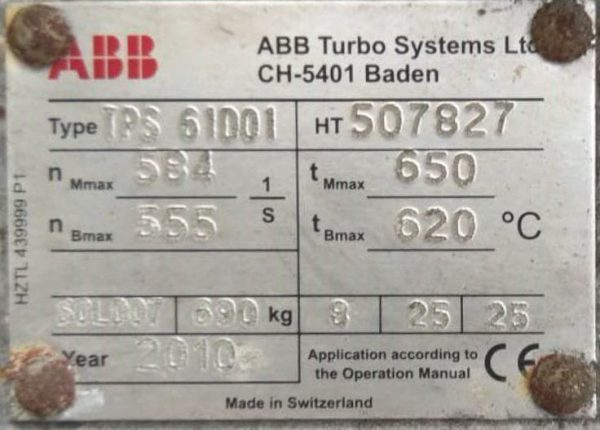 ABB TPS61001 TURBOCHARGER