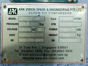 ARK VISION ARK22-A8 SCREW AIR COMPRESSOR